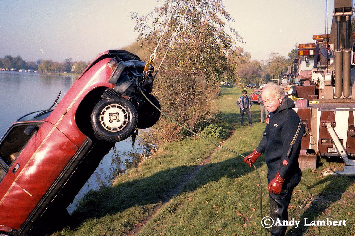 Andy Lamberts Brooklands Belle pulling a car out the Rriver